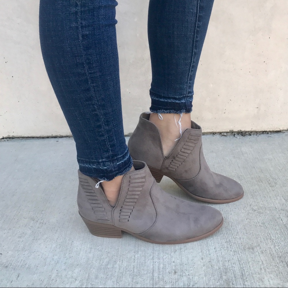Taupe V Cut Slip On Ankle Booties - Picture 2 of 3